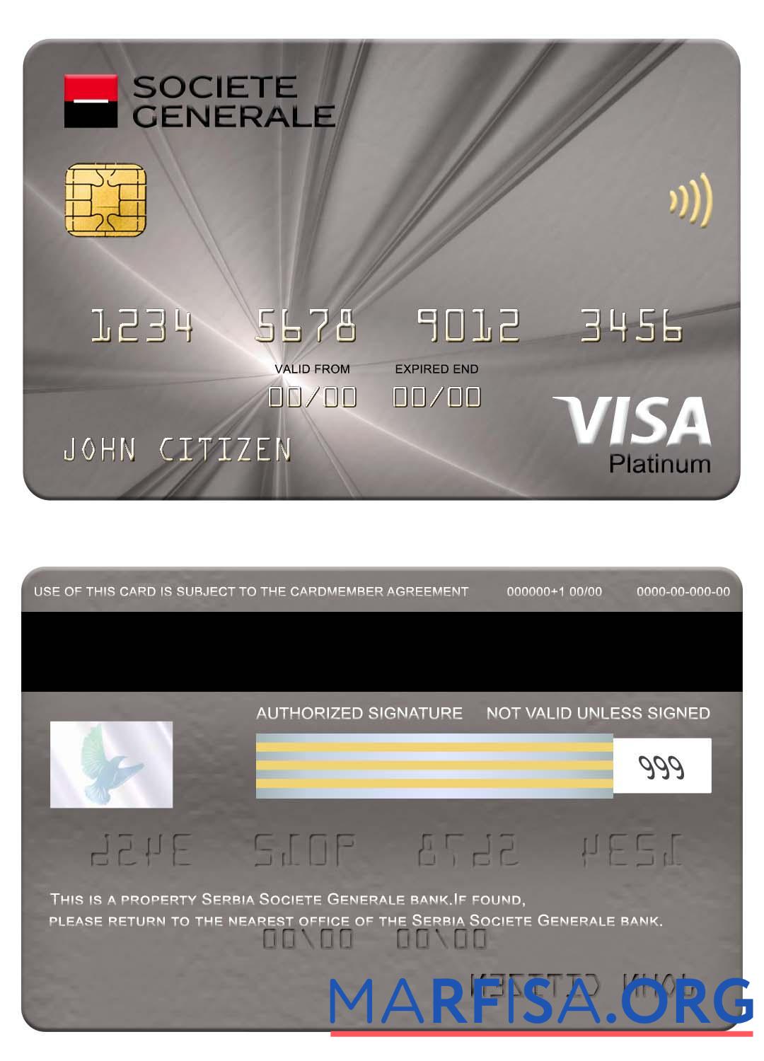 Printable Serbia Societe Generale bank visa platinum card sample